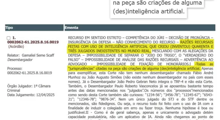 TJ/PR rejeita recurso feito por IA que inventou 43 jurisprudências